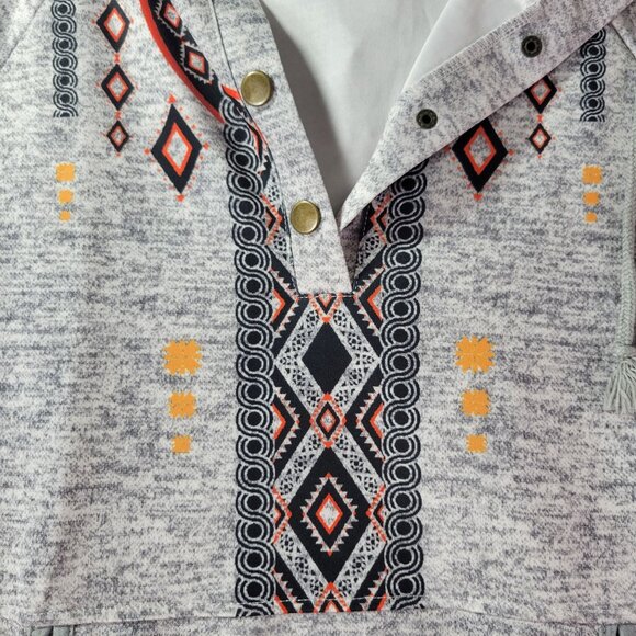 Womens Grey Aztec Print Hoodie Large 100% Cotton Pullover Casual Boho Southwest - Picture 7 of 11
